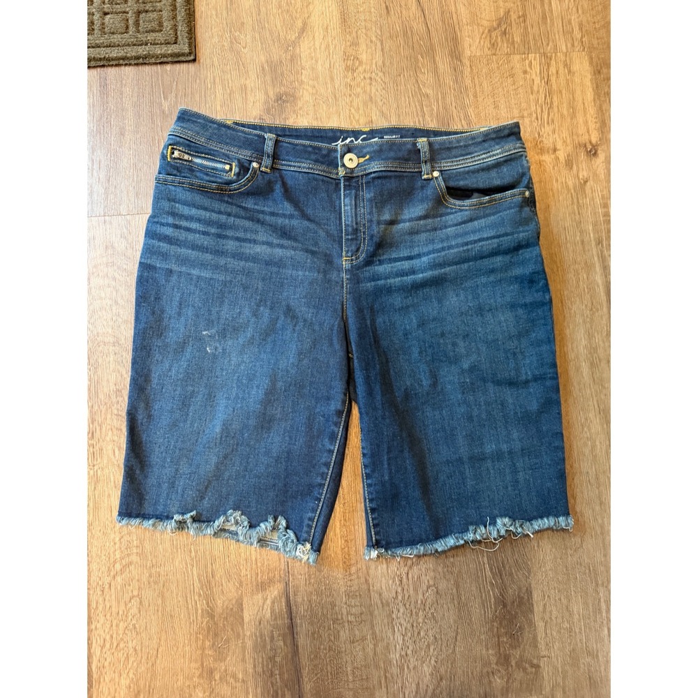 INC International Concepts Womens Denim Bermuda Shorts Blue Raw Hem Size 16
